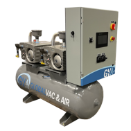 GlobalVac VR06B-XXD-20H, Duplex 6.4 HP Rotary Vane Vacuum System, 48 SCFM, 29.9